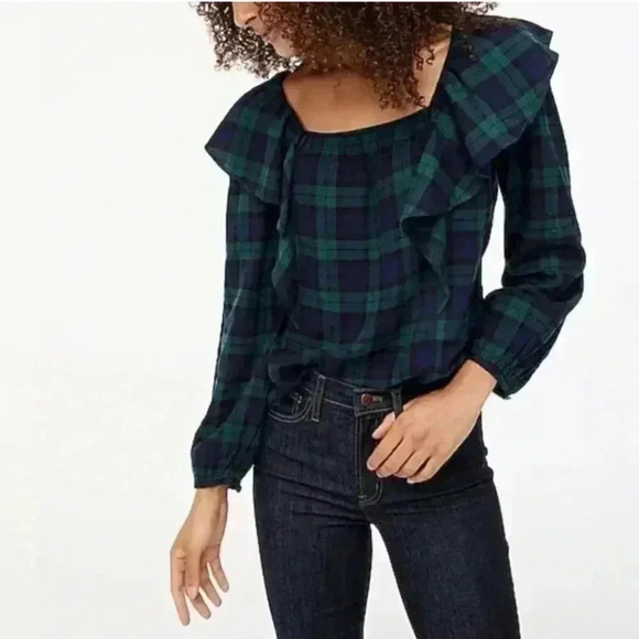 NWT J. Crew Flannel Squareneck Ruffle Top size Medium - Picture 1 of 7